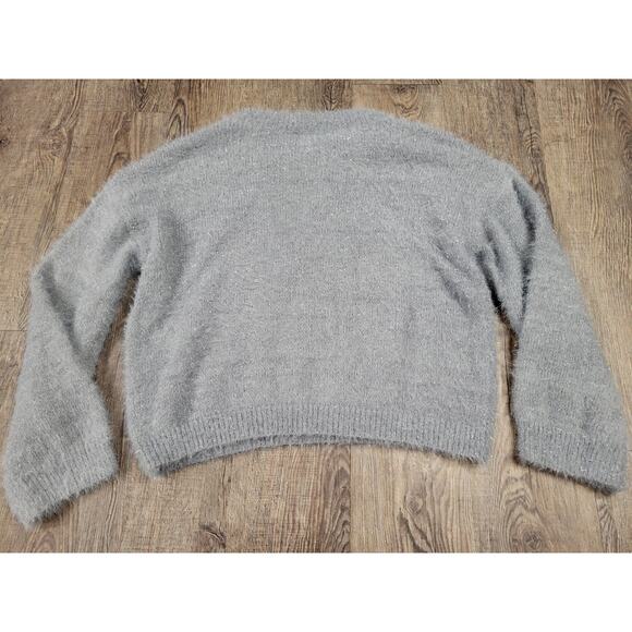 Papillon Gray Metallic Silver Thread Crewneck Sweater Pullover Soft Large - Picture 5 of 5